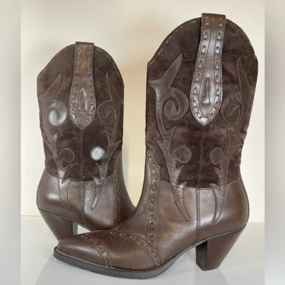 Bass Palomino Cowboy Boots Size 6.5 Color Brown - Picture 2 of 9